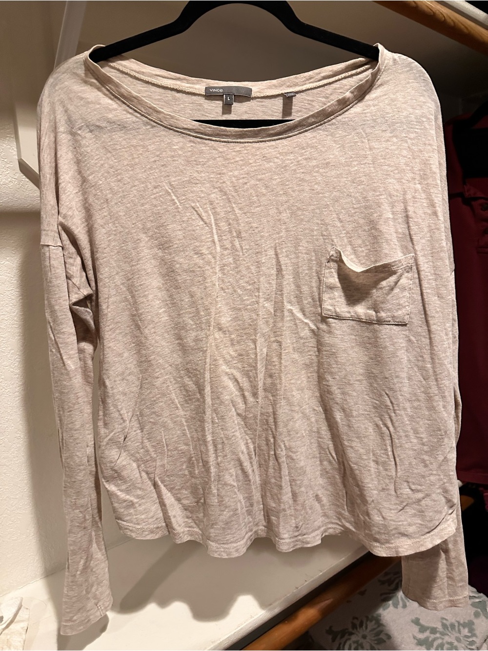 Vince Light Beige Long Sleeve Pocket Tee